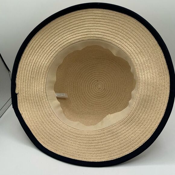 Talbots Women’s Beige Straw Sun Hat with Navy Trim and an anchor charm main image 7